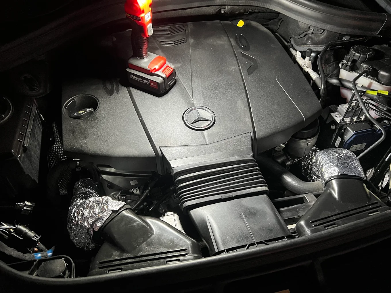 Mercedes engine bay — precision engineering